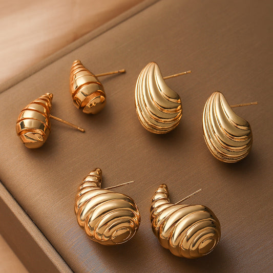 Minimalist Spiral Teardrop Earrings for Women in Copper with Gold Plating and Micro-Pave Setting