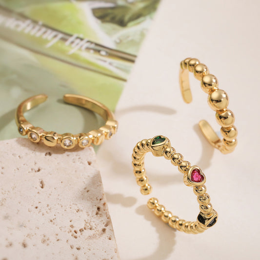Anillo abierto geométrico minimalista para mujer, de latón con chapado en oro de 18 quilates e incrustaciones de circonita