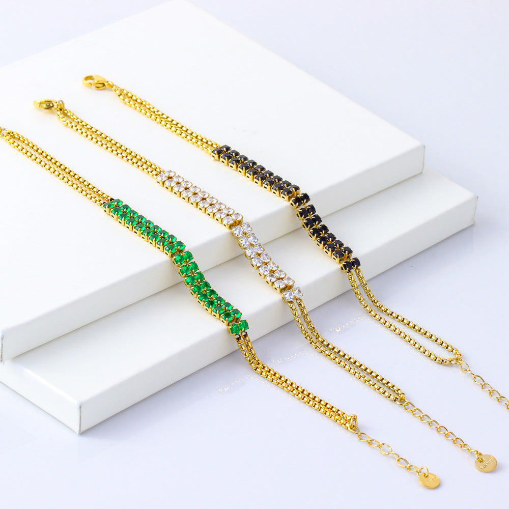 Bracciale da donna in acciaio al titanio placcato oro 18 carati con strass geometrici in stile hip-hop retrò