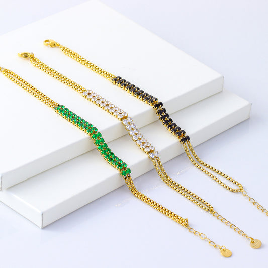Pulsera de Acero Inoxidable con Baño de Oro de 18K, Incrustaciones de Pedrería Geométrica, Estilo Hip-Hop Retro para Mujer