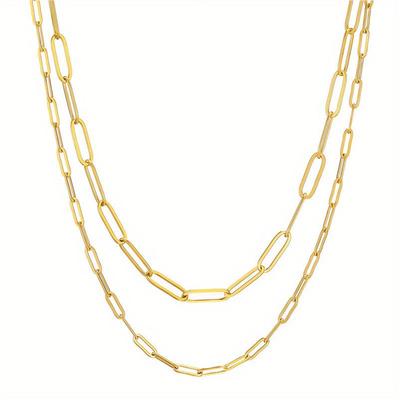 Collana a Catena Geometrica a Maglie in Acciaio Inossidabile Lucido per Donne e Uomini con Ciondolo in Acciaio al Titanio, Regalo di Gioielleria Minimalista per l'Uso Quotidiano