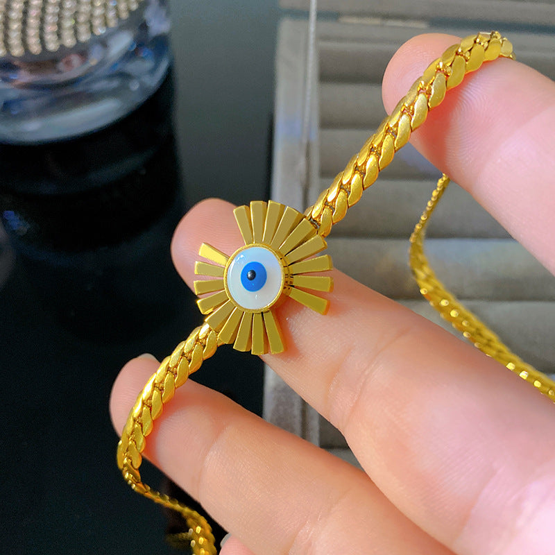 Exaggerated Streetwear 18K Gold Plated Drip Oil Teardrop Evil Eye Necklace Titanium Steel