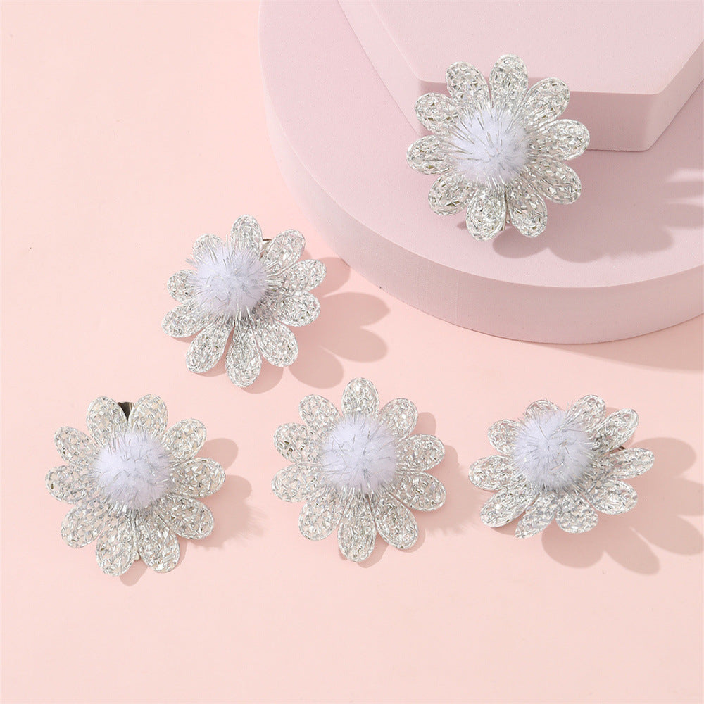 Fermaglio per Capelli Minimalista per Bambini con Paillettes, Perline di Cristallo e Fiore a Pompon