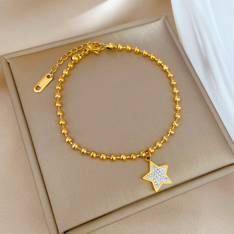 Constellation Moon Star Drop Zircon Bracelet in Titanium Steel with Gold Plating for Women