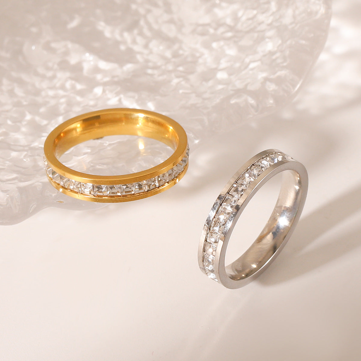 Minimalist Geometric Stainless Steel Ring 18K Gold Plated with Cubic Zirconia for Women