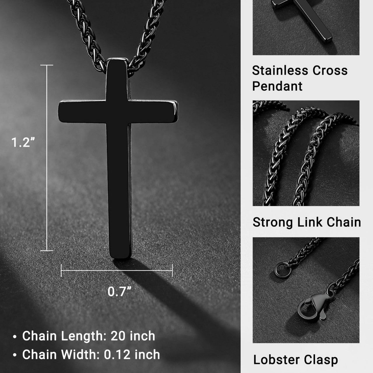 Streetwear Stainless Steel Plated Cross Pendant Necklace Snake Chain Unisex