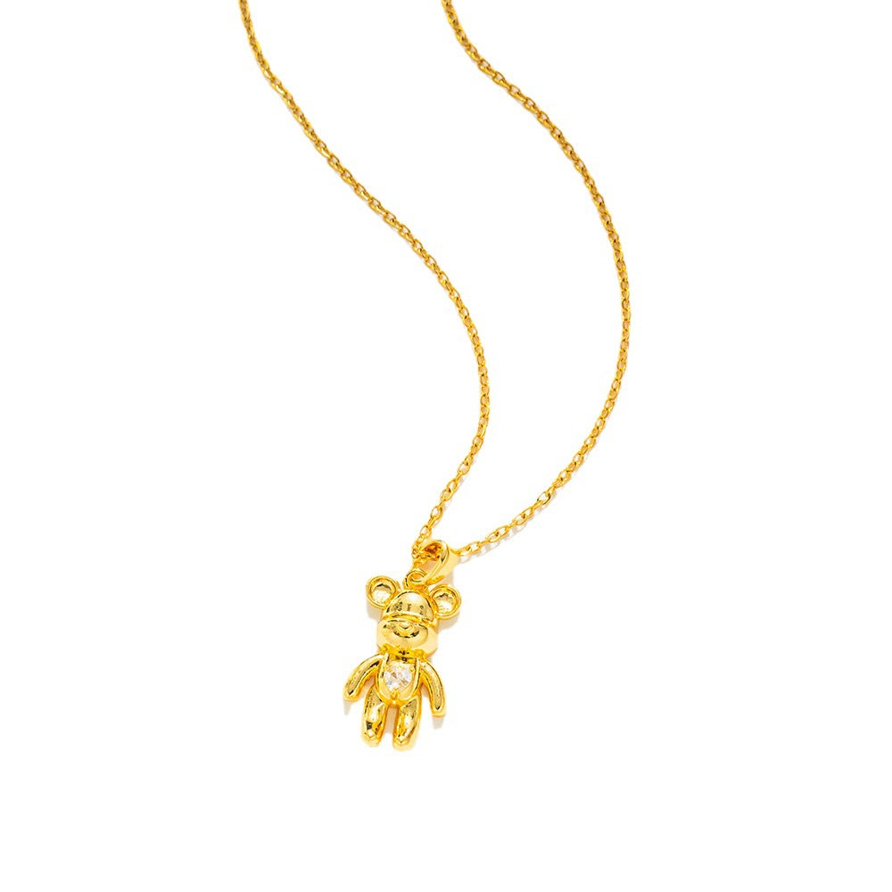 Collana con ciondolo orso minimalista da donna in acciaio al titanio con intarsio di strass su catena a O