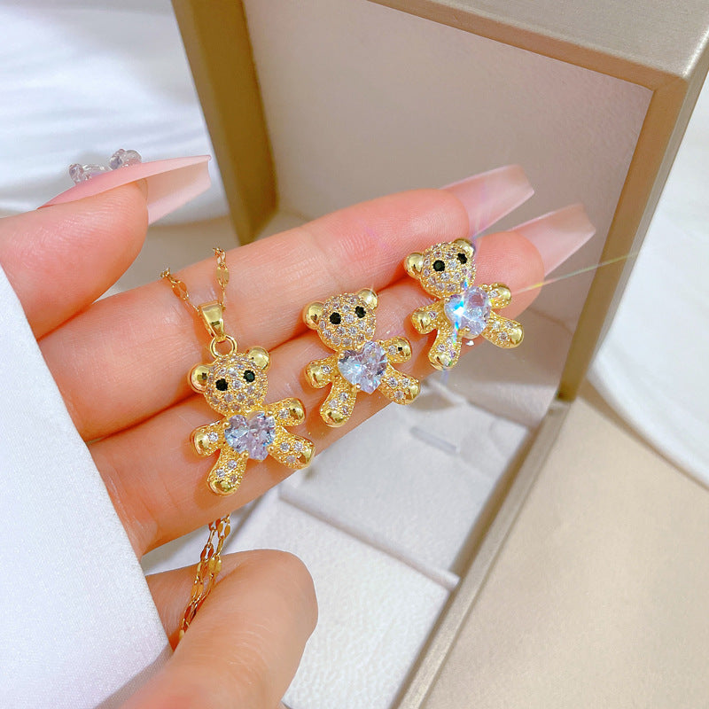 Luxury Fresh and Sweet Plated Brass Zircon Micro-Pave Earrings and Necklace Set