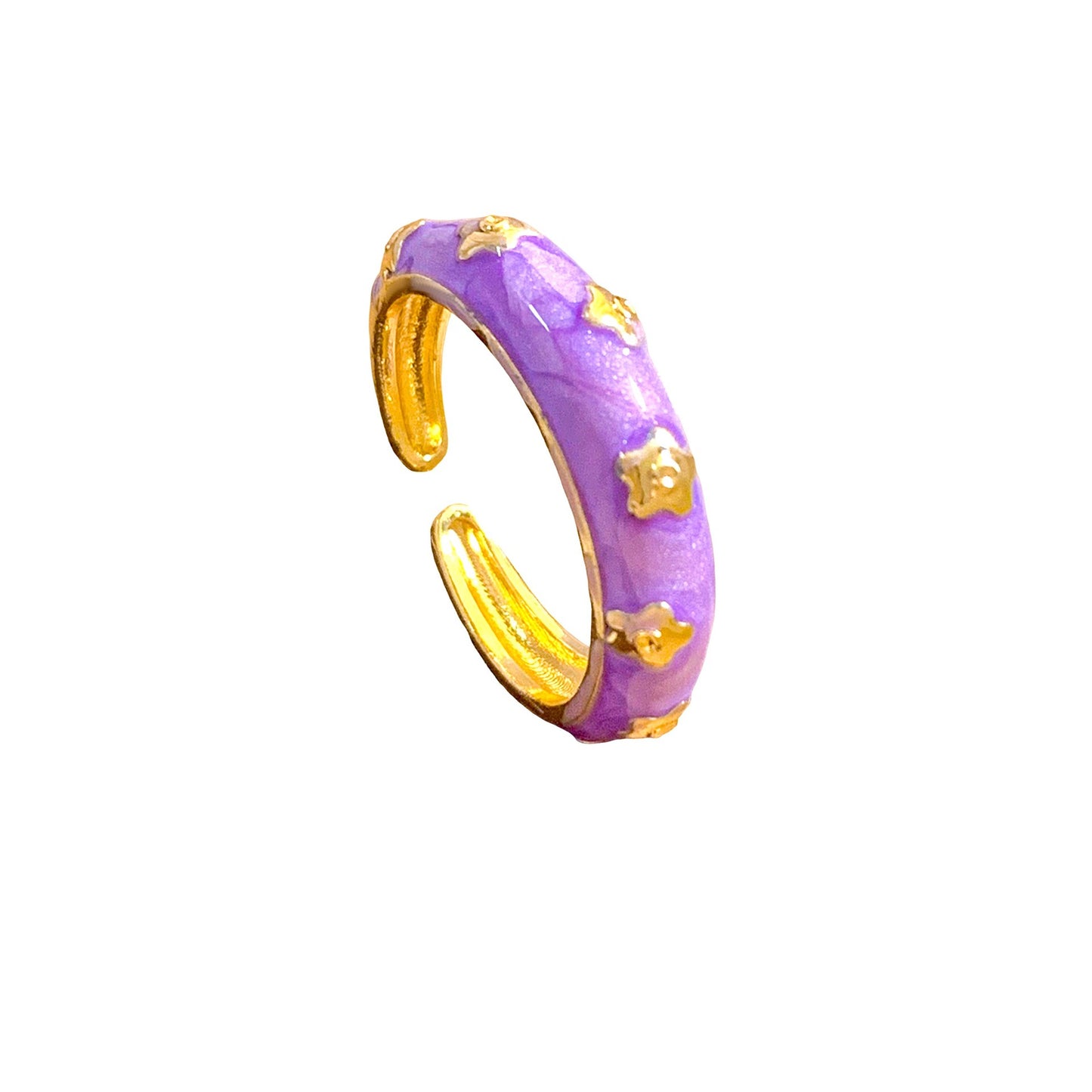 Vintage Sweet Gold Plated Brass Enamel Heart Adjustable Ring for Women