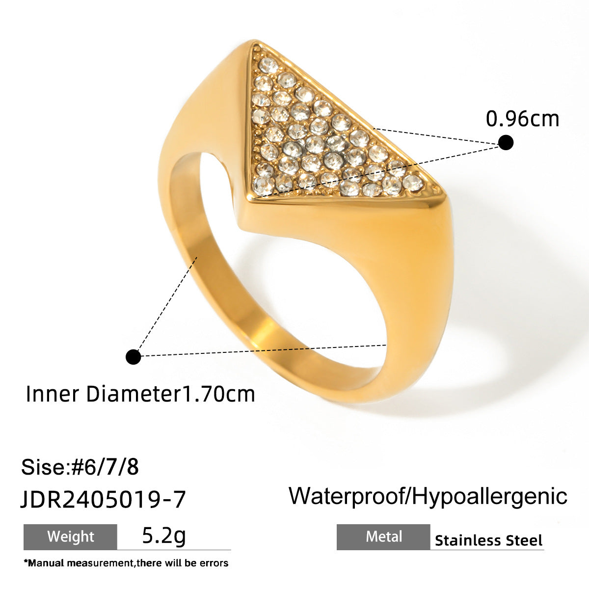 Minimalist Geometric Titanium Steel Ring with 18K Gold Plating and Rhinestone Inlay for Women