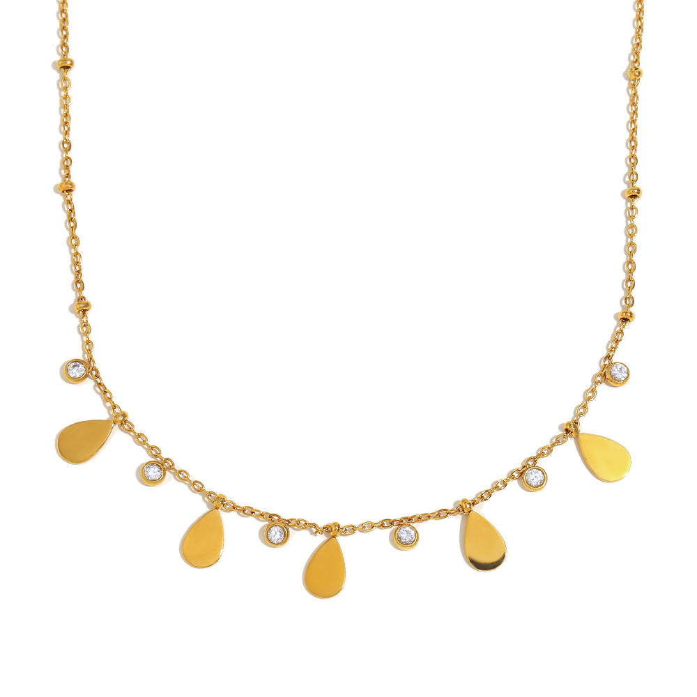 Collana pendente minimalista in acciaio inossidabile a forma di goccia con placcatura in oro 18K e intarsio di zirconi per donne