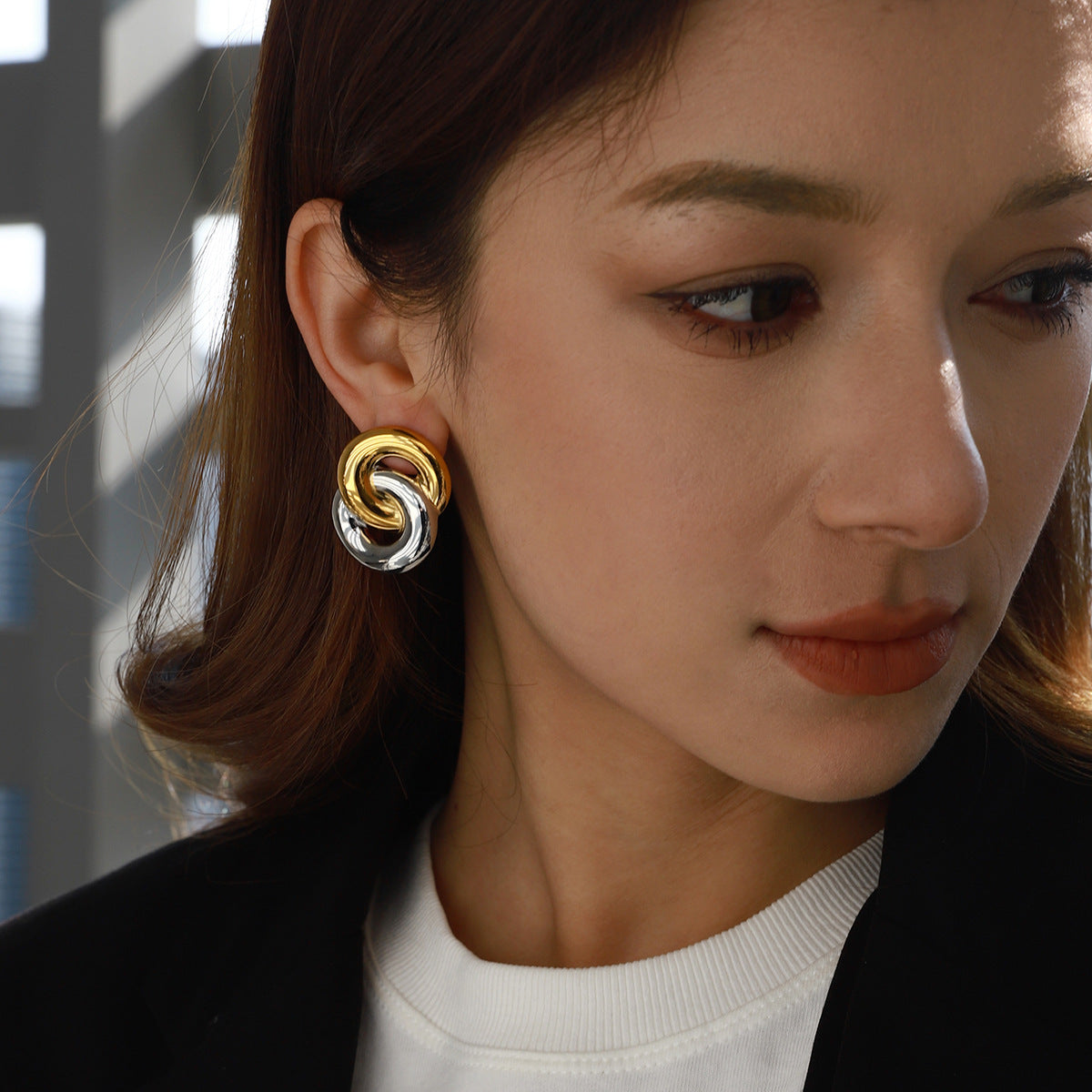 Pendientes de acero inoxidable geométricos con acabado chapado para mujer, joyería de moda minimalista de lujo