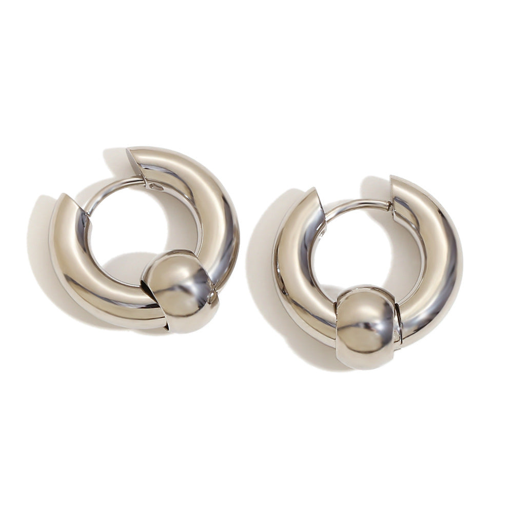 Elegant Business Geometric 18K Gold Plated Stainless Steel Beaded Hoop Earrings for Women