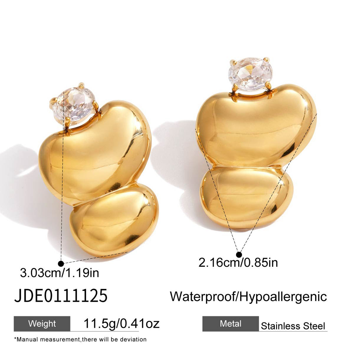 Orecchini a perno geometrici minimalisti in acciaio inossidabile con accenti di zirconi, placcatura in oro PVD sottovuoto, gioielli per l'orecchio leggeri di lusso per donne