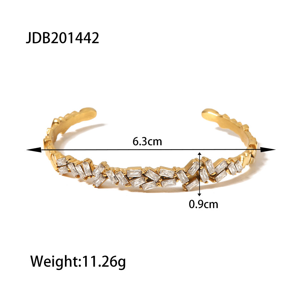 Minimalist Snake-Shaped Stainless Steel Bracelet with Rhinestone Inlay, Plated for Fade-Resistant Luxury Finish