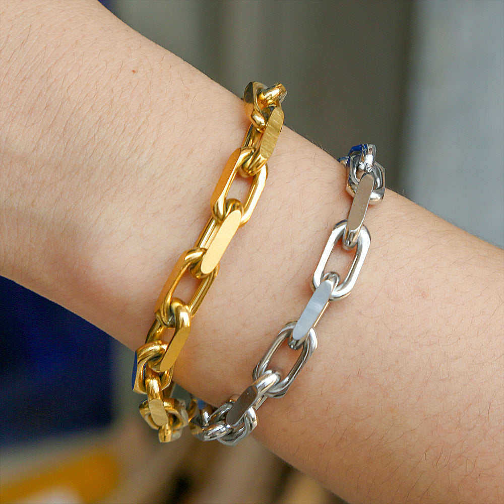 Bracciale Hip Hop minimalista a forma di U placcato in oro 18 carati in acciaio inossidabile per uomo e donna