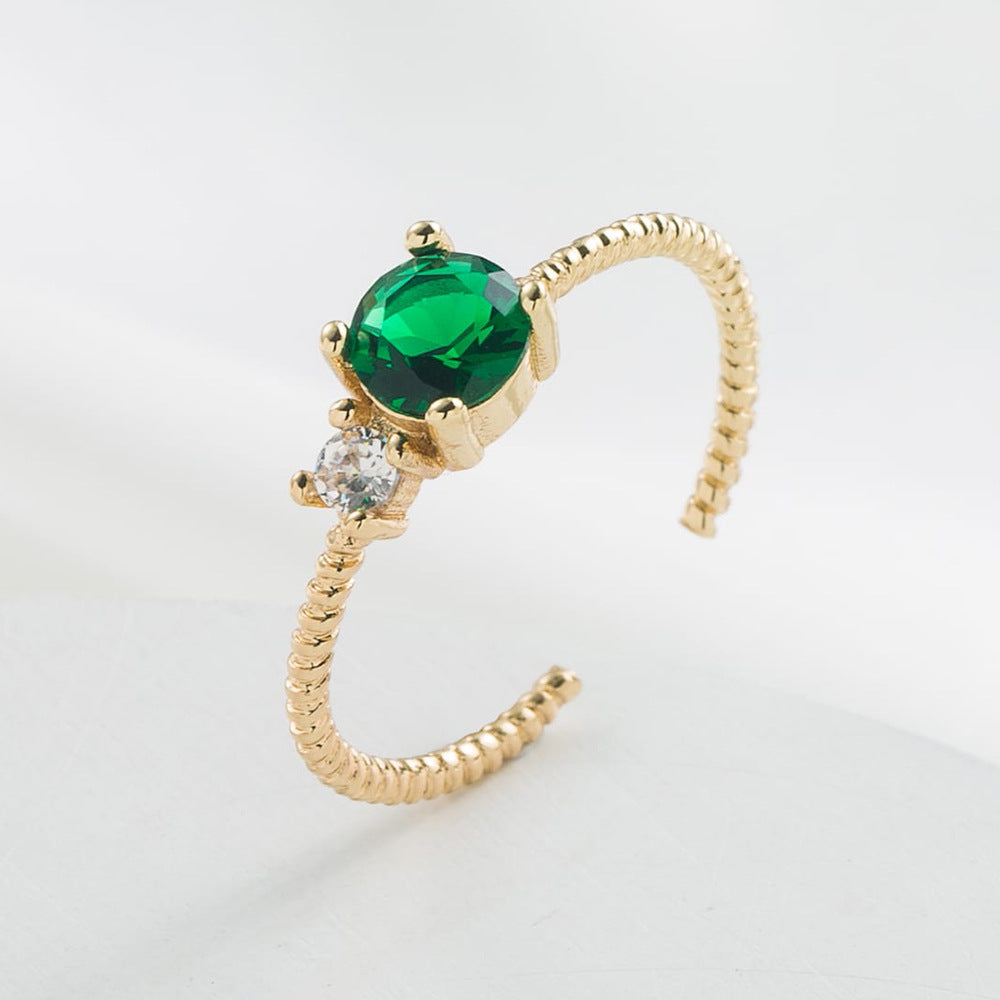 Minimalist Geometric Open Ring for Women Made of Copper with 18K Gold Plating and Micro-Paved Zirconia