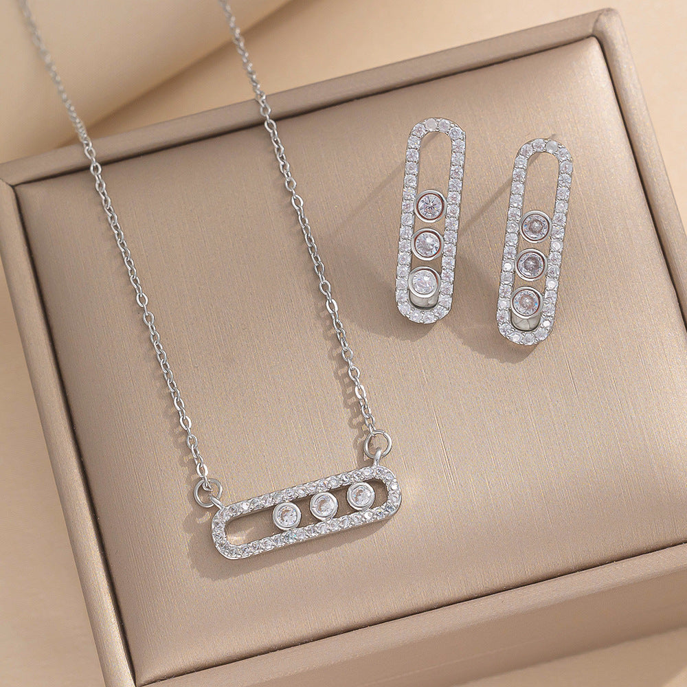Collana minimalist geometrica in acciaio al titanio da donna con intarsio in strass, gioielli ipoallergenici a catena con ciondolo placcato sottovuoto