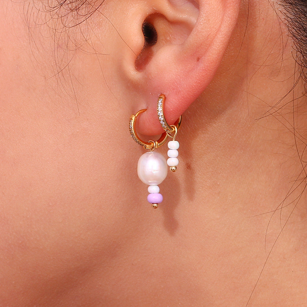 Fashionable Y2K Irregular Geometric Stainless Steel Plated 18K Gold Freshwater Pearl Beaded Hoop Earrings for Women