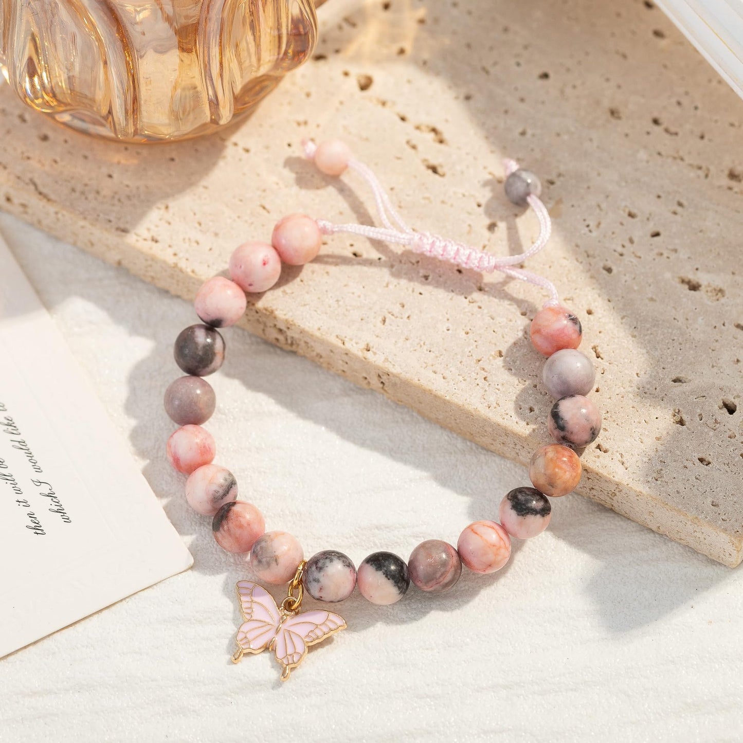 Elegant Agate Butterfly Floral Bracelet for Women