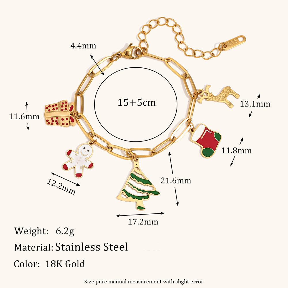 Pulsera minimalista geométrica de acero inoxidable enchapado en oro de 18 quilates con dije de copo de nieve navideño