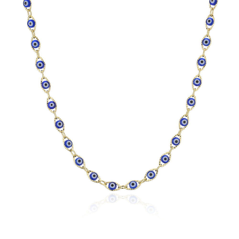 Geometric Drip Oil Brass Evil Eye Pendant Necklace for Women