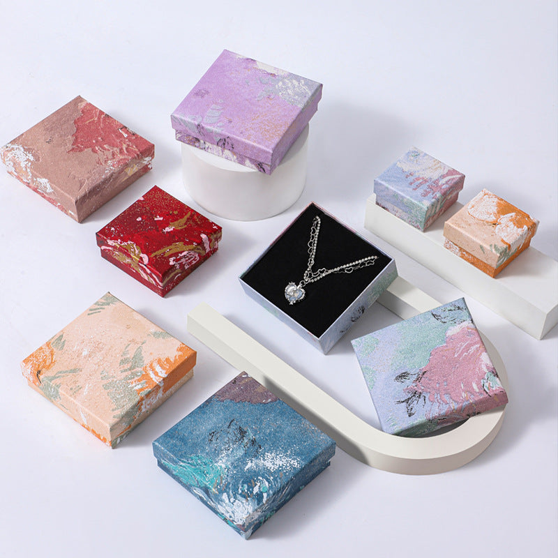 Caja de embalaje de joyería de papel con patrón floral para collares, pendientes, anillos, pulseras con opción de asa en varios tamaños y colores