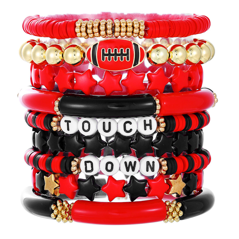 9-Piece Set Geometric Star Letter Resin Beaded Stretch Bracelet Stack