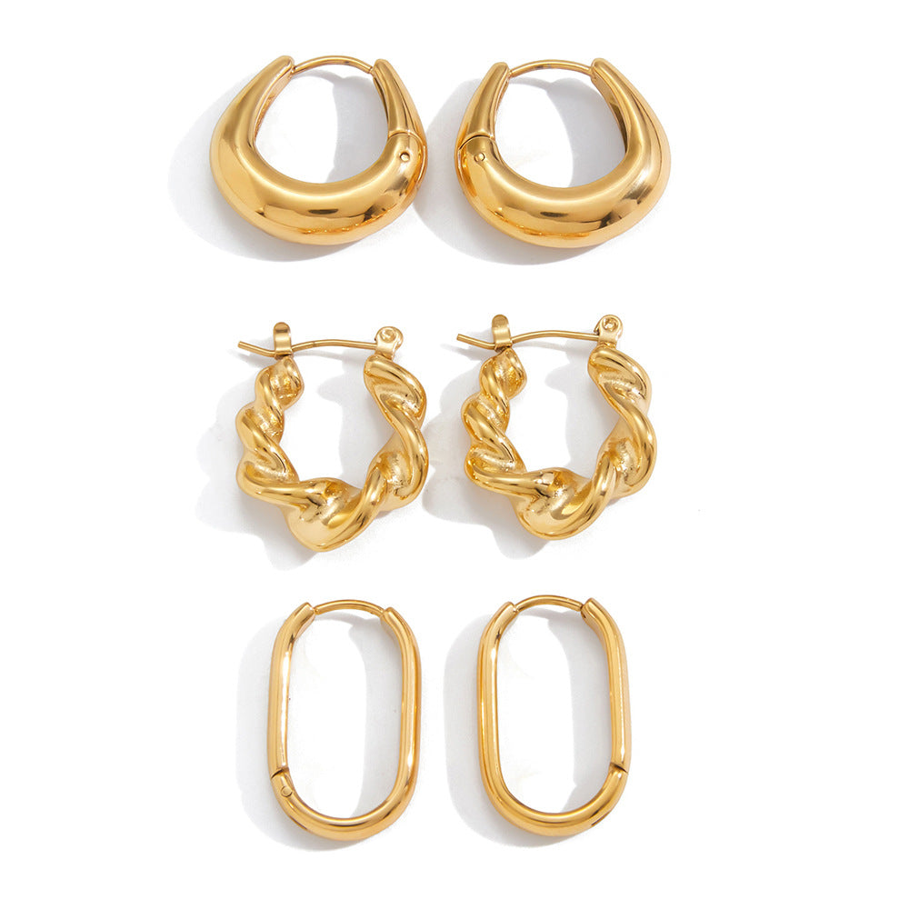 Orecchini geometrici in acciaio inossidabile con placcatura in oro 18 carati da donna, orecchini a cerchio leggeri in stile lussuoso