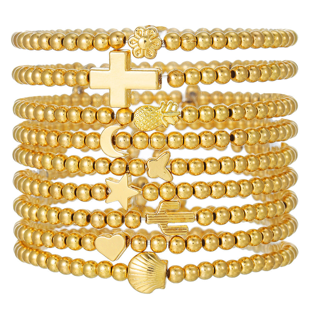 Fashion Round Cross Beaded Stretch Bracelet for Women
