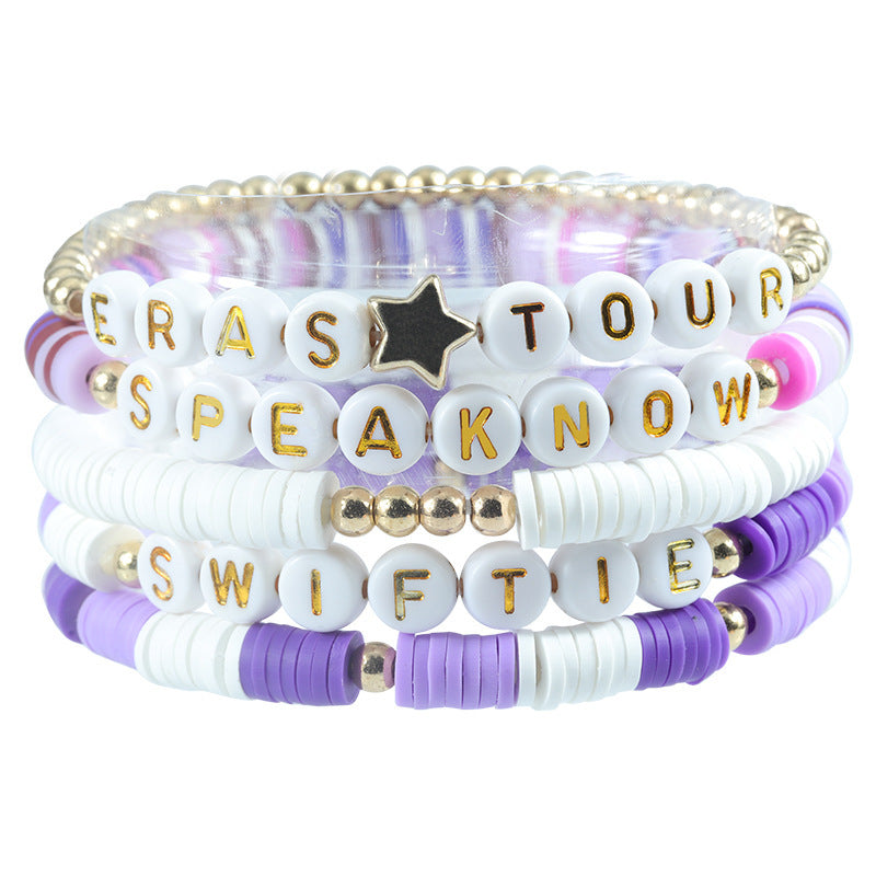 Colorful Letter Number Beaded Stretch Bracelet Set Resin Unisex