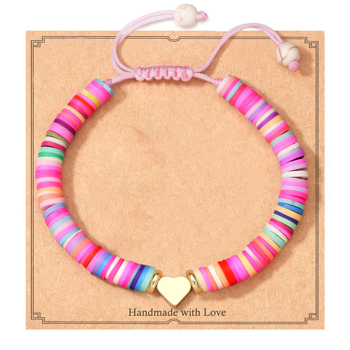 Bohemian Handmade Woven Heart Cross Resin Charm Bar Bracelet