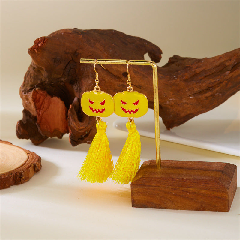 Sweet and Edgy Cartoon Pumpkin Skull Dangle Earrings in Alloy with Electroplated Finish for Women