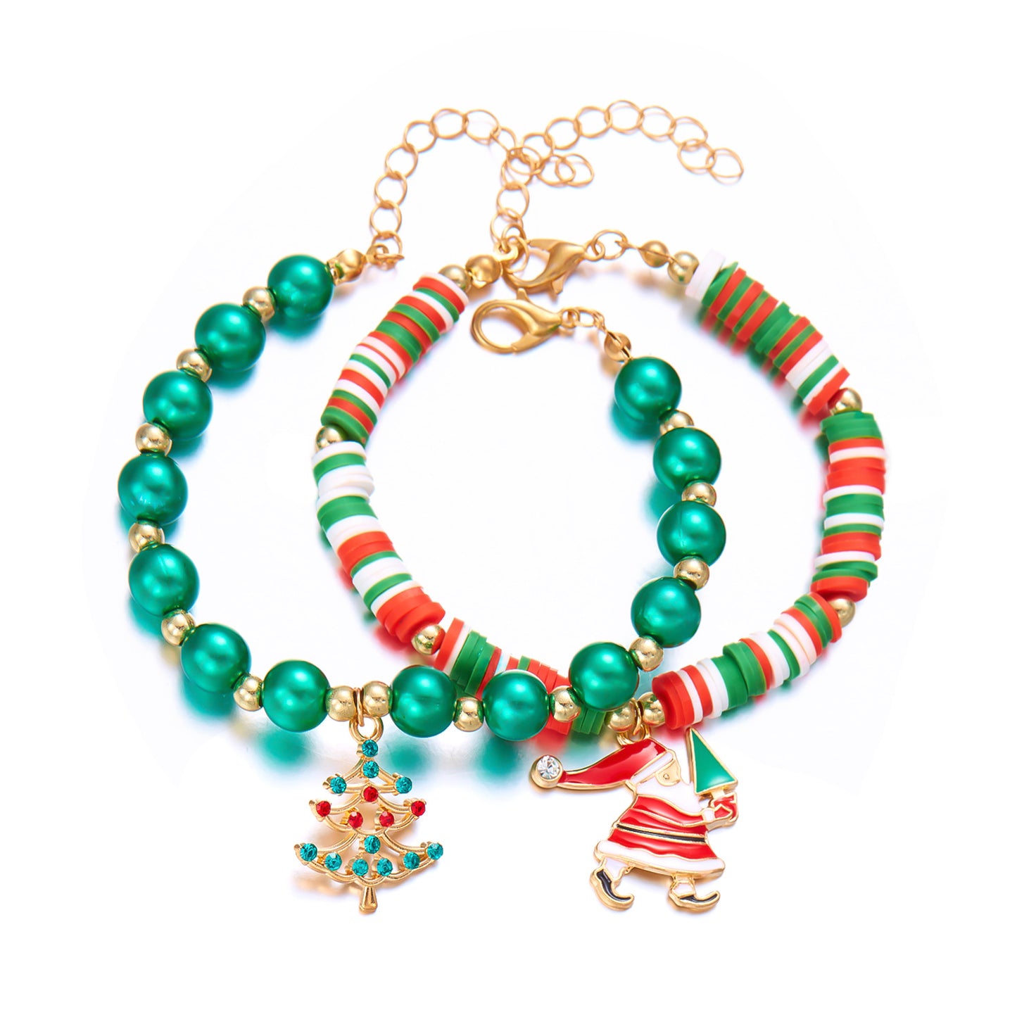 Juego de pulseras elásticas Fashion-Commuter con cuentas de arcilla polimérica con dijes de Papá Noel, copos de nieve y renos para mujer