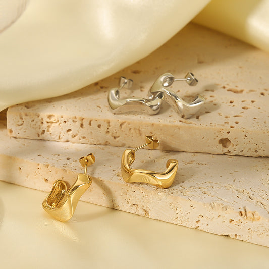 Minimalist Geometric Twisted Stainless Steel Earrings for Women with Electroplated Finish