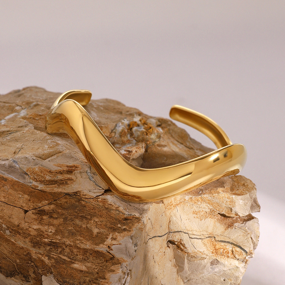 18K Gold Plated Geometric Stainless Steel Open Cuff Bracelet