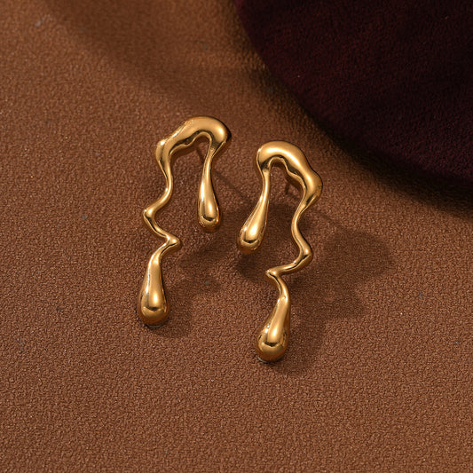Fashion Geometric Asymmetric 18K Gold Plated Stainless Steel Earrings for Women