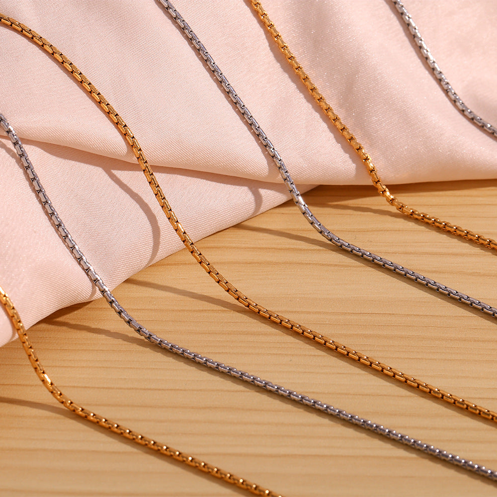 Minimalist Geometric Titanium Steel Plated 18K Gold Stainless Steel Pearl Chain Necklace for Women