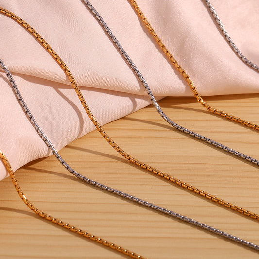 Minimalist Geometric Titanium Steel Plated 18K Gold Stainless Steel Pearl Chain Necklace for Women