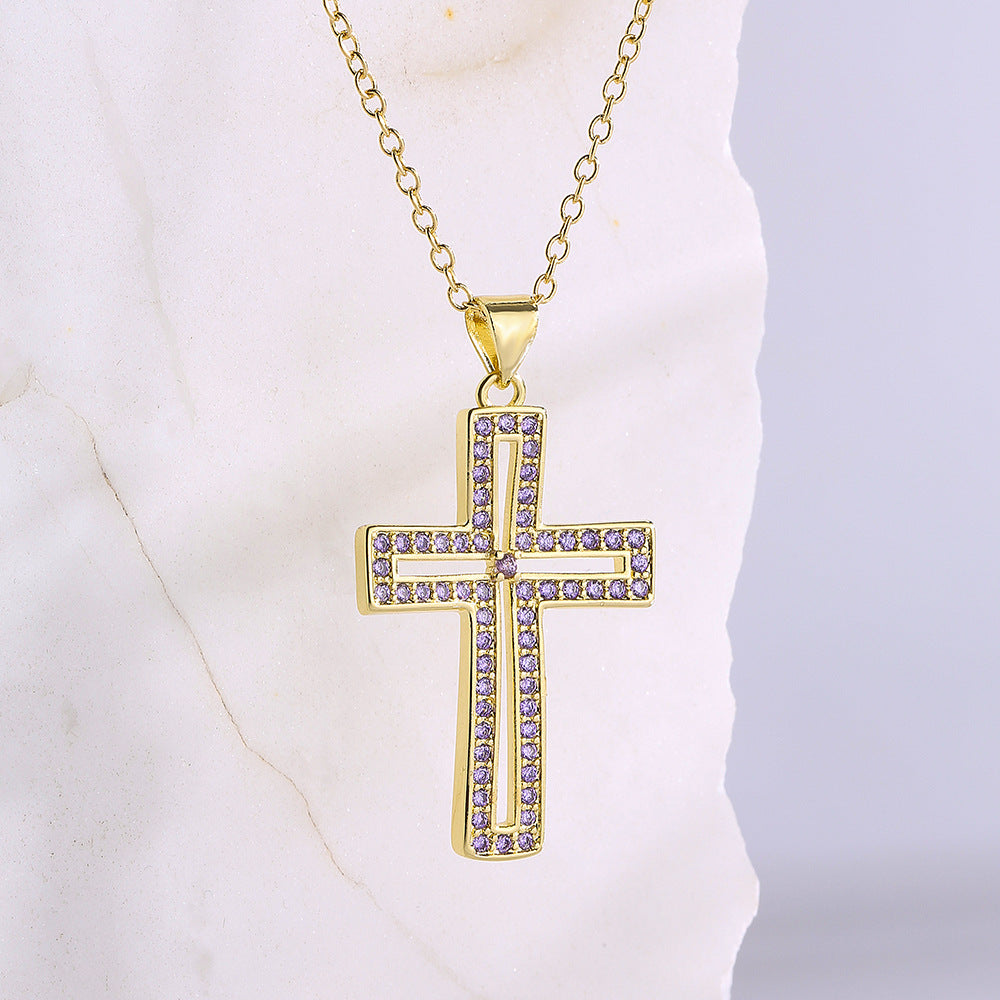 Collana con Pendente Geometrico da Donna con Base in Rame Placcato Oro 18K e Intarsi di Zirconia Cubica