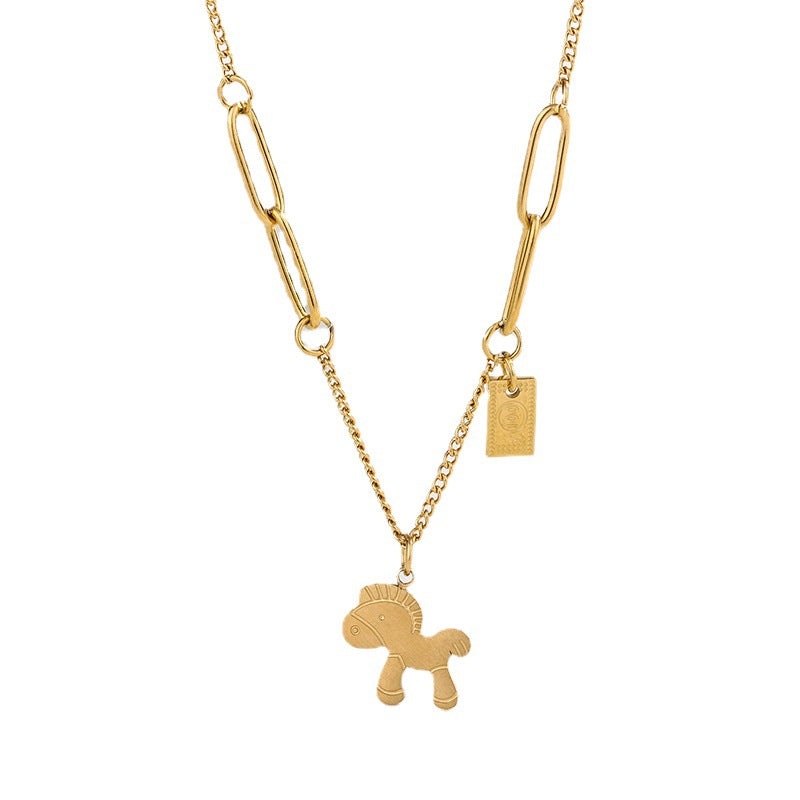 Unique Gold Plated Horse Butterfly Geometric Titanium Steel Necklace for Women