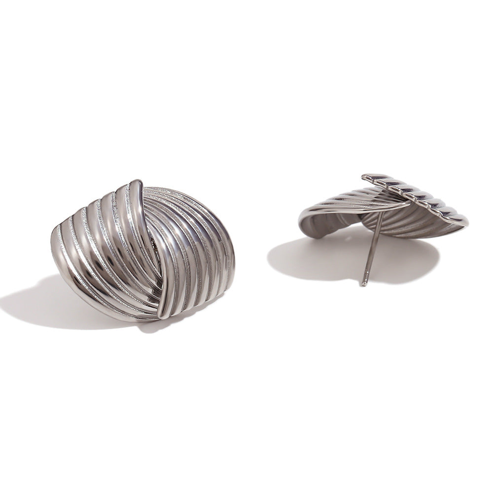 Vintage Geometric Fan-Shaped Stainless Steel Ear Studs with 18K Gold Plating for Women