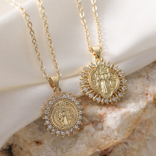 Minimalist Vintage 18K Gold Plated Brass Geometric Cubic Zirconia Pendant Necklace for Women