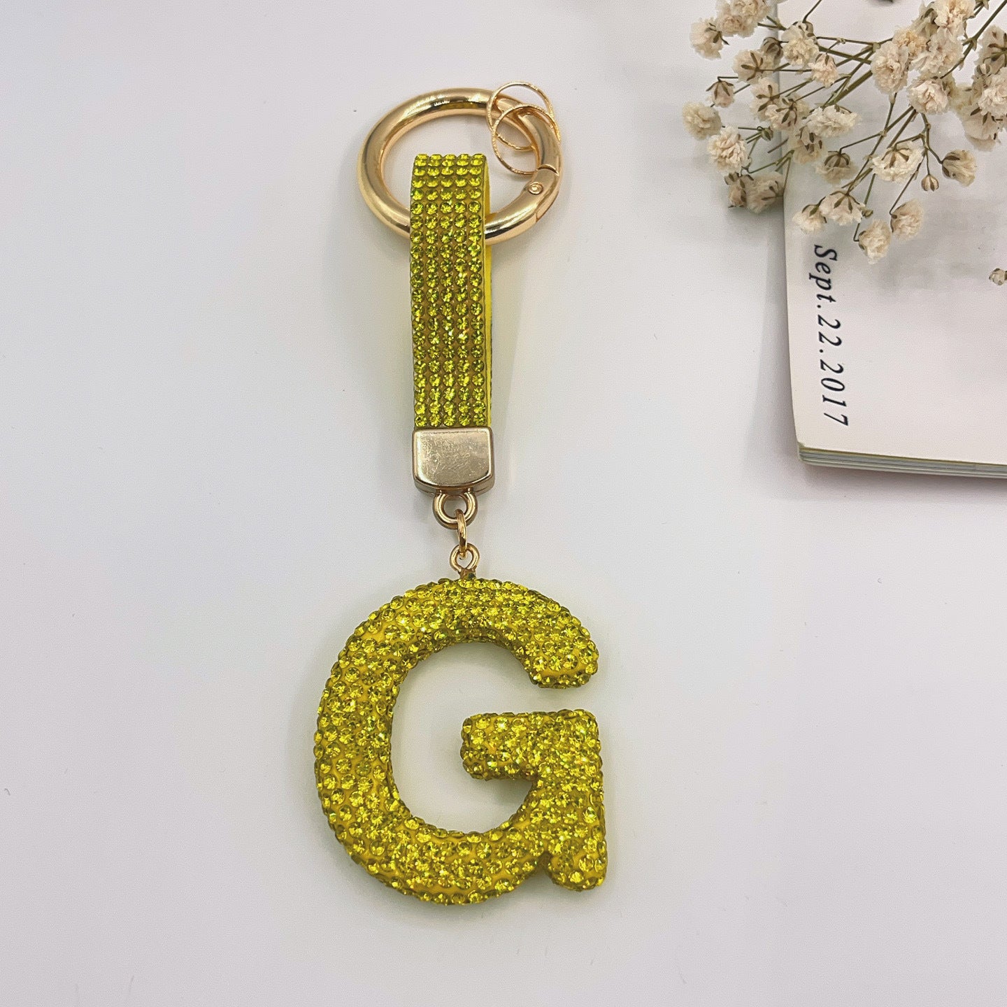 Sweet Rhinestone Inlay Letter Resin Keychain Charm Bar