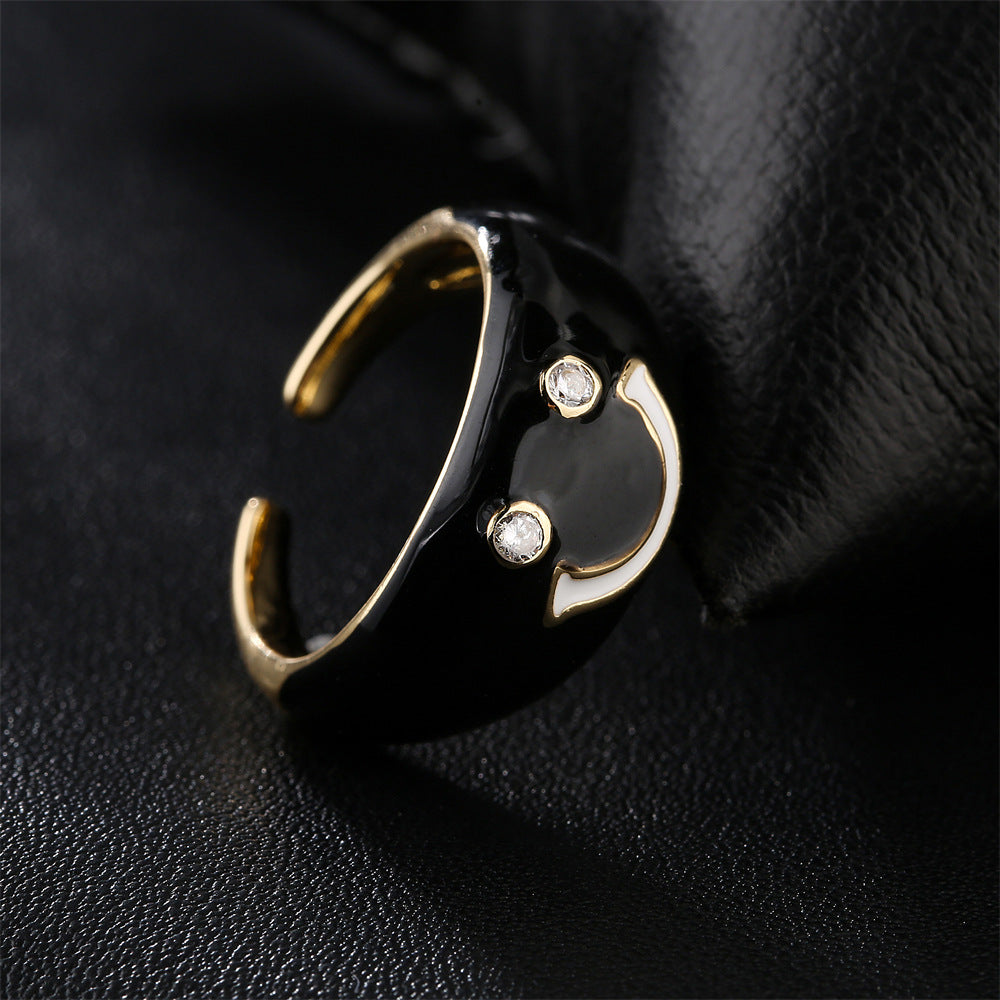 Drip Oil Geometric Brass Gold Plated Cubic Zirconia Ring for Women