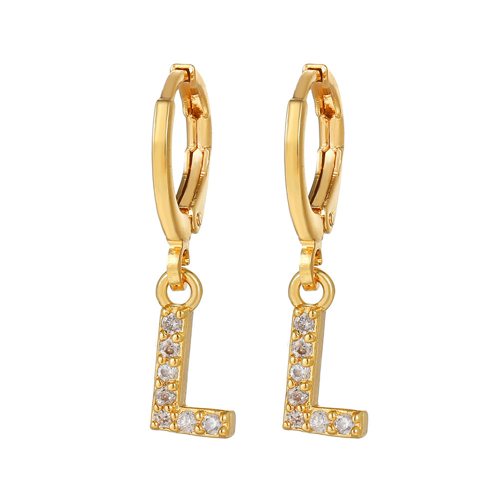 Minimalist Elegant Gold Plated Brass Micro-Inlaid Cubic Zirconia Letter Hoop Earrings for Women
