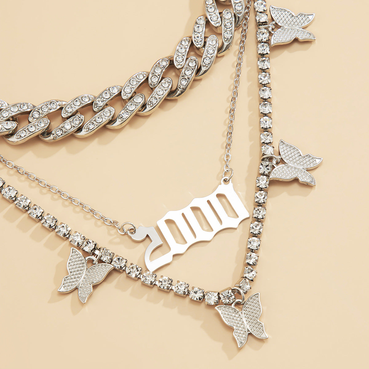 Minimalist Vintage Butterfly Letter Alloy Cuban Chain Necklace for Women