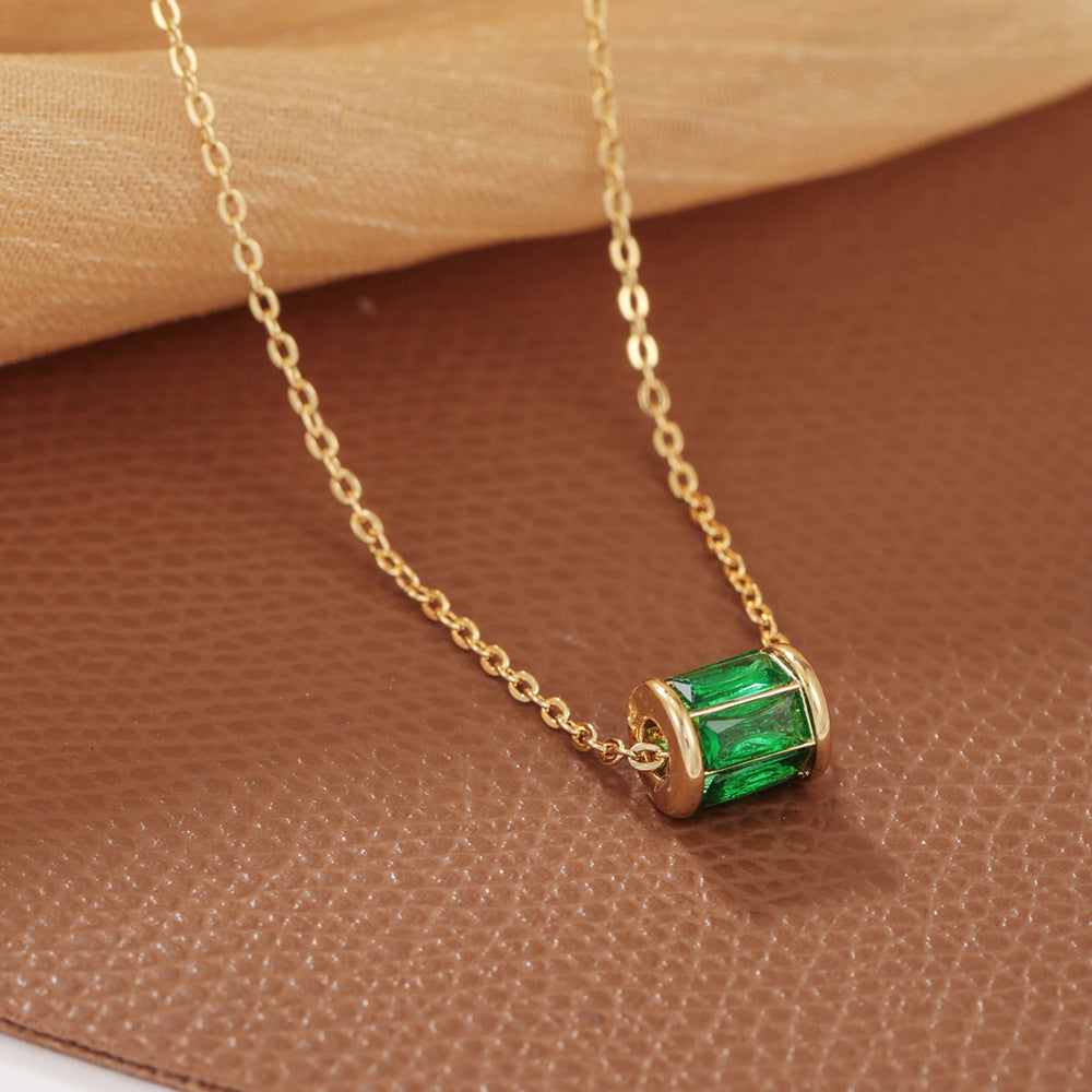 Minimalist Geometric Copper Plated Gold Diamonite Pendant Necklace with O-Chain for Women