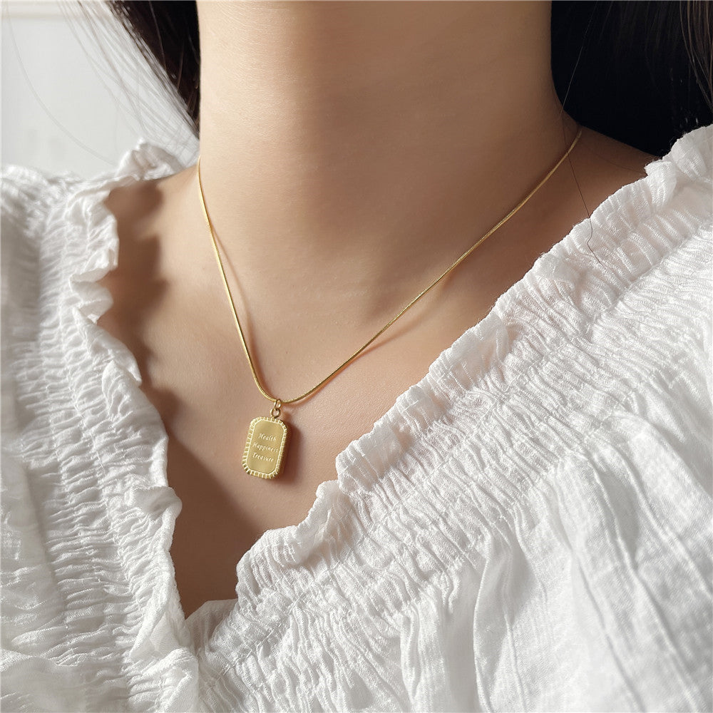Vintage Minimalist Square Titanium Steel Plated Necklace with Stainless Steel Pendant