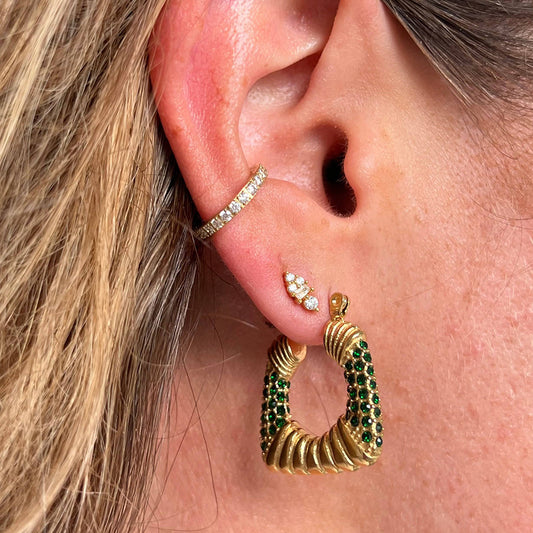 Vintage-Style Geometric Trapezoid Stainless Steel Earrings with 18K Gold Plating and Zircon Inlay